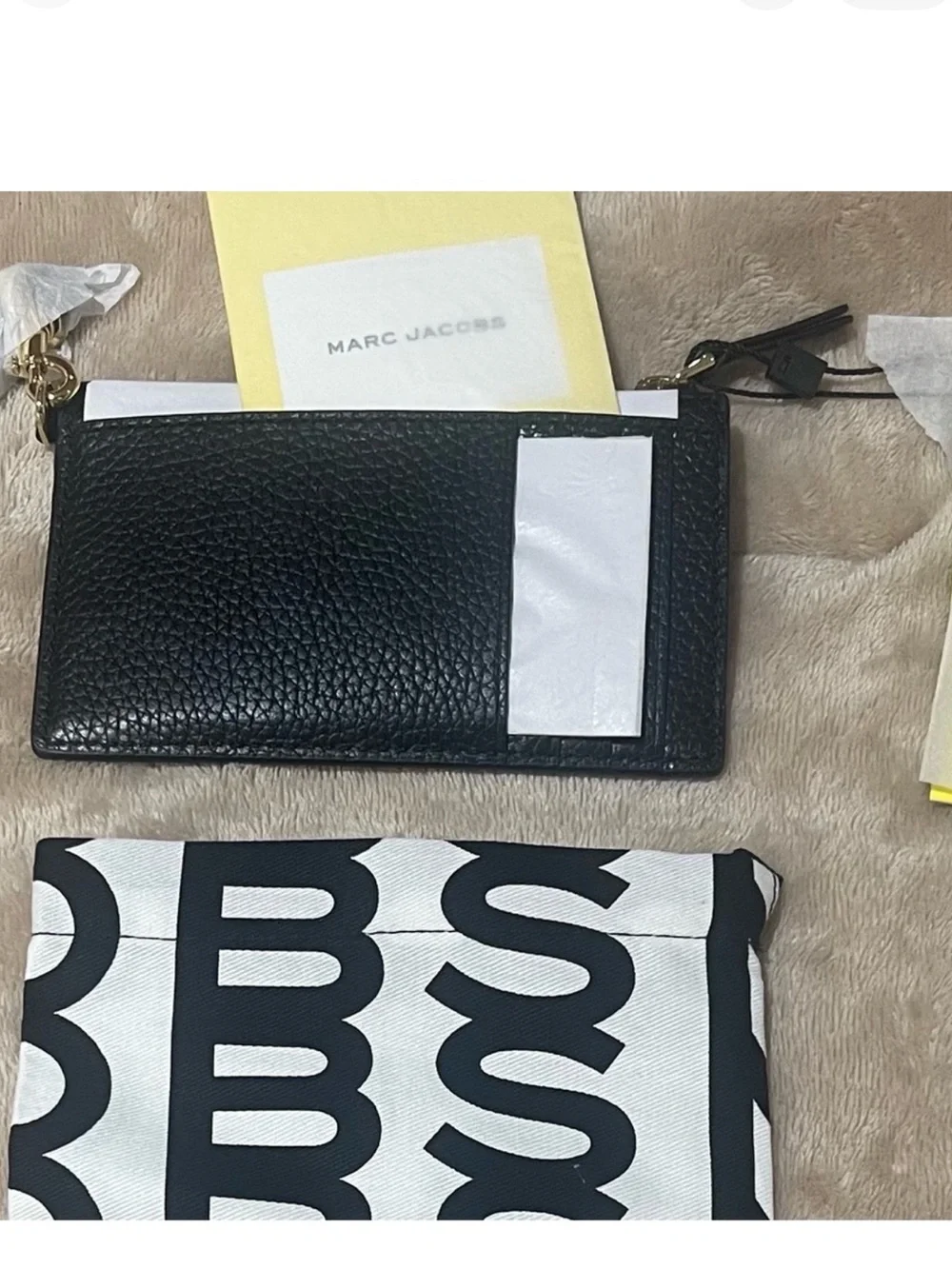 Marc Jacobs Black Pebbled Leather Card Wallet with Gold Zip